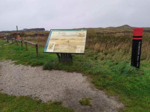 Sentier De Bollekamer, poteau rouge indiquant le bord de mer en 1590.
