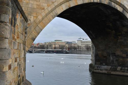 Rudolfinum à travers une arche du Pont Charles