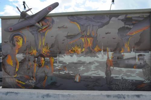Mural commémorant le bombardement du port de Darwin le 19 février 1942 par les avions japonais 