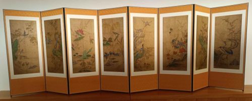 Corée - Paravent à huit panneaux avec peintures de fleurs et d’oiseaux - 18ème siècle, dynastie Joseon (1392-1910)